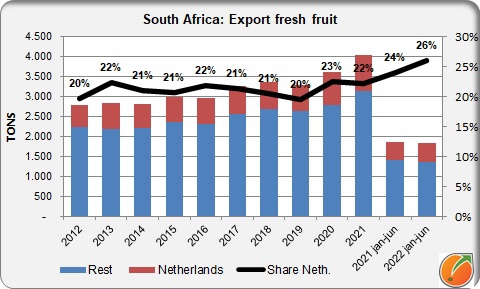 South Africa export fresh fruit first halfyear 2022